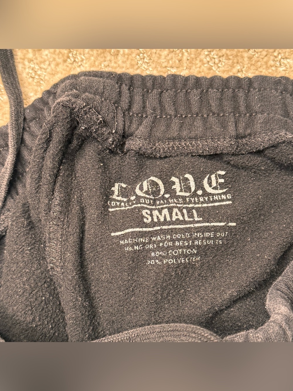 L.O.V.E. "Loyalty Over Values Everything" Black Graphic Sweat Shorts - Size S - Picture 4 of 9